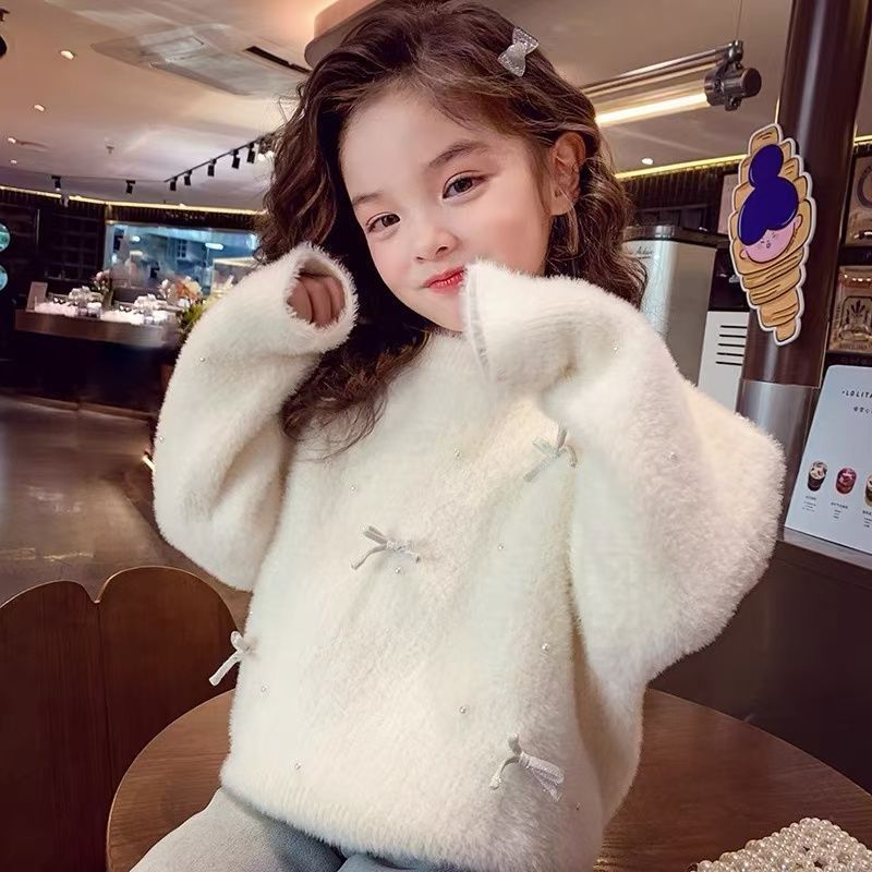 ฤดูหนาวใหม่ - สาวเสื้อกันหนาวเด็กหนึ่งเดียวกํามะหยี่หนานิตติ้งท็อป