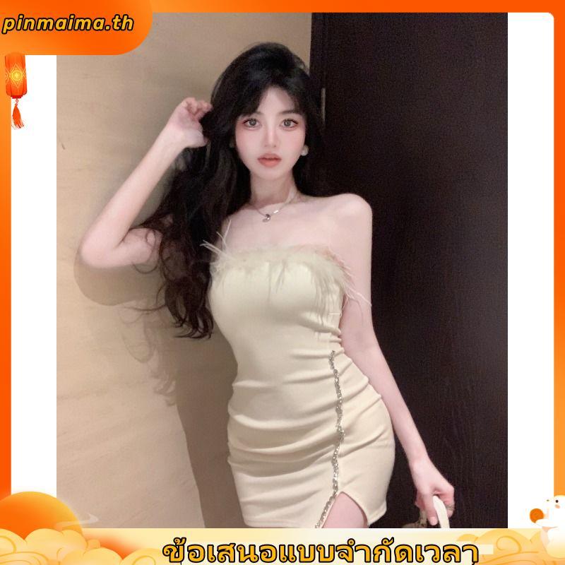 Ram ชุดเดรส เกาะอก คอปก ประดับลูกปัด สําหรับผู้หญิง ปาร์ตี้วันเกิด OTC