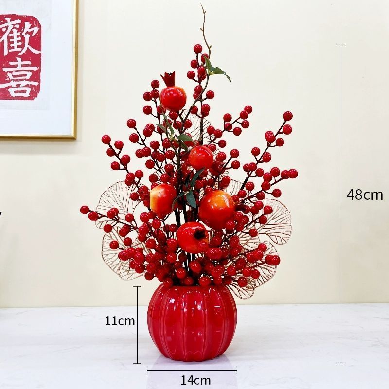 ของตกแต่งปีใหม่ดอกไม้และผลไม้ปลอมสีแดง สำหรับตกแต่งบ้านและห้องนั่งเล่นให้น่าอยู่ - รูปที่ 4