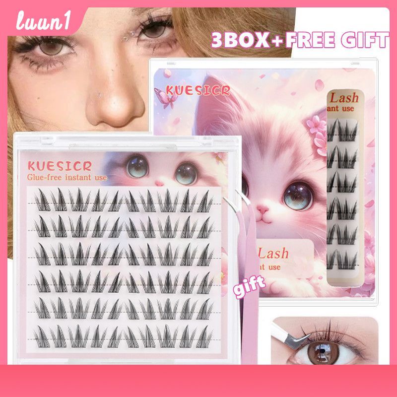 【111 บาท 3 ชิ้น แถมฟรีแหนบ】kuesicr ขนตาปลอม 9-13 มม. C Curl ขนตาปลอม 3D แบบช่อ มีกาวในตัว เป็นธรรมชา