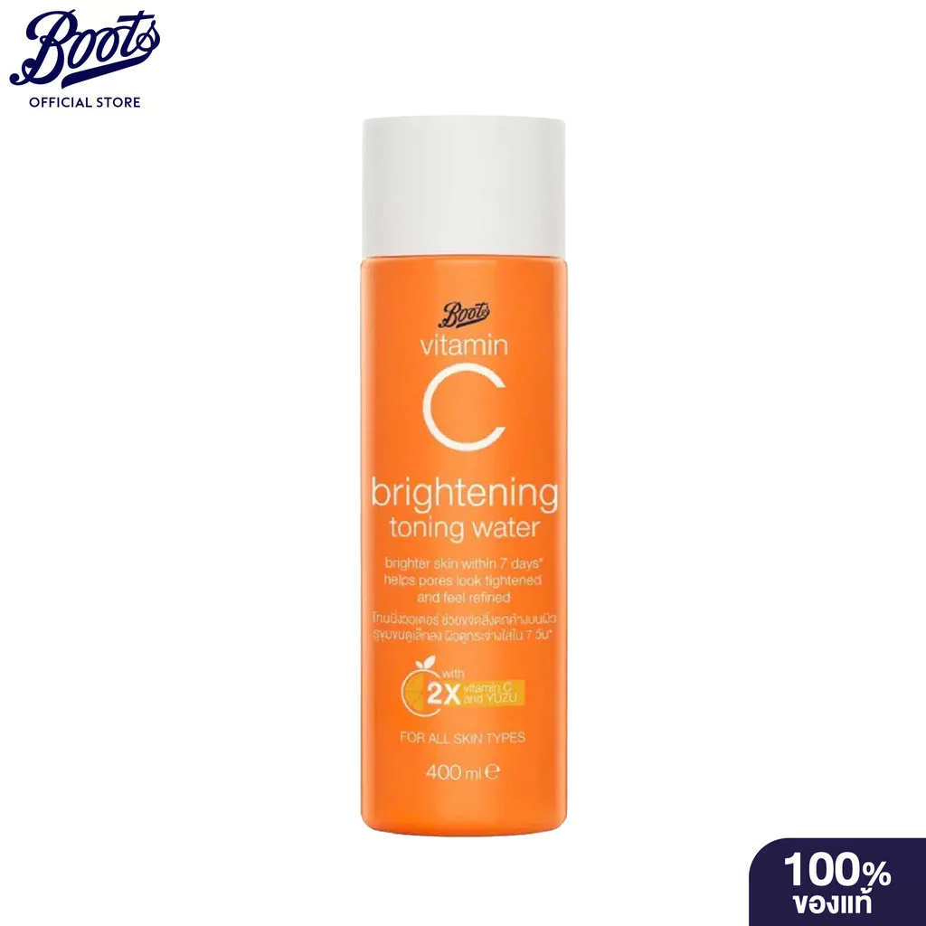 Boots Vitamin C Brightening Toning Water 400Ml บู๊ทส์ วิตามิน ซี ไบรท์เทนนิ่ง โทนเนอร์ วอเตอร์ 400มล.