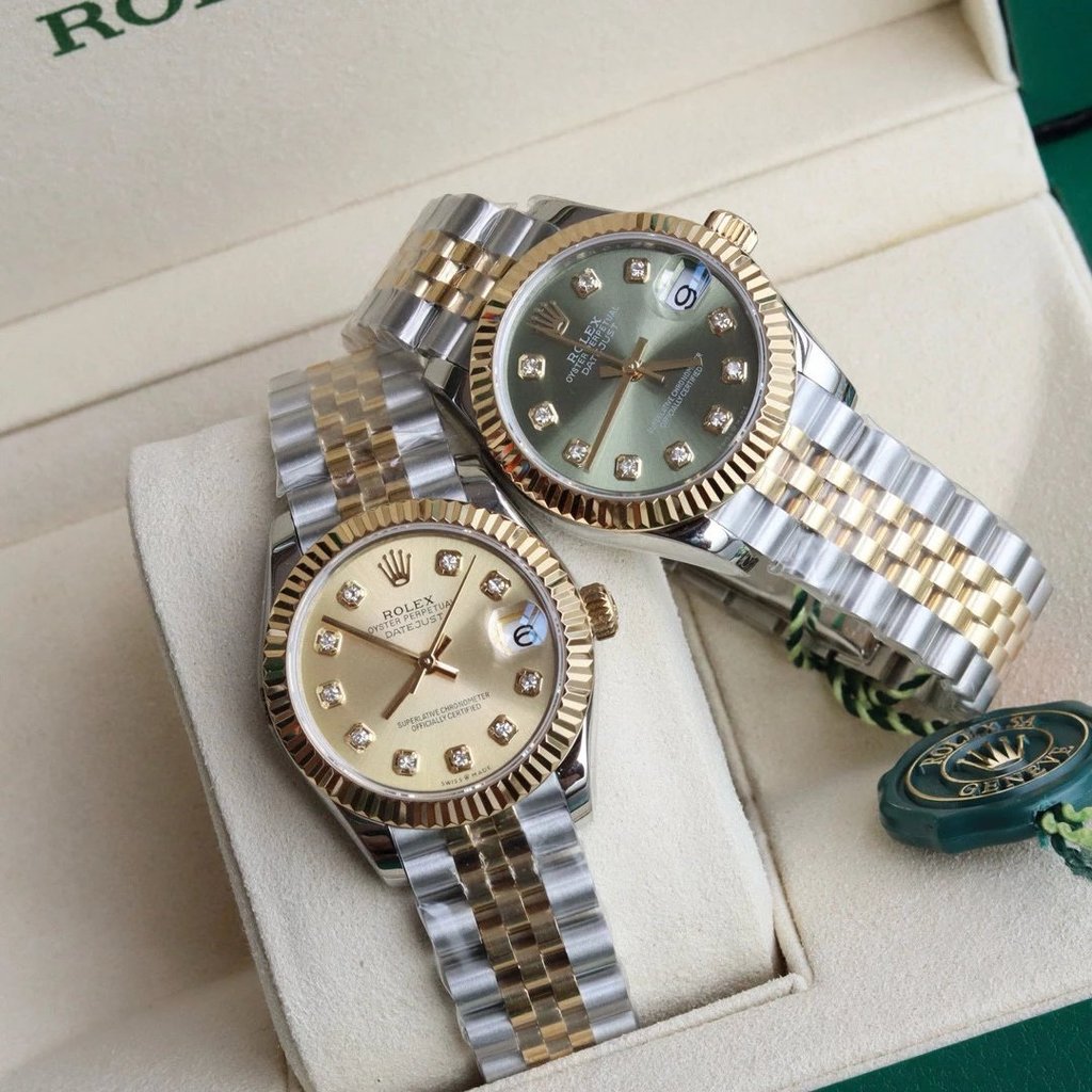 ROLEX เวอร์ชั่นแรงสุด!นาฬิกาข้อมือประเภทไดอารี่ของผู้หญิงเทียบกับหน้าปัดเพชรแท้เกรดสวิสการเคลื่อนไหว