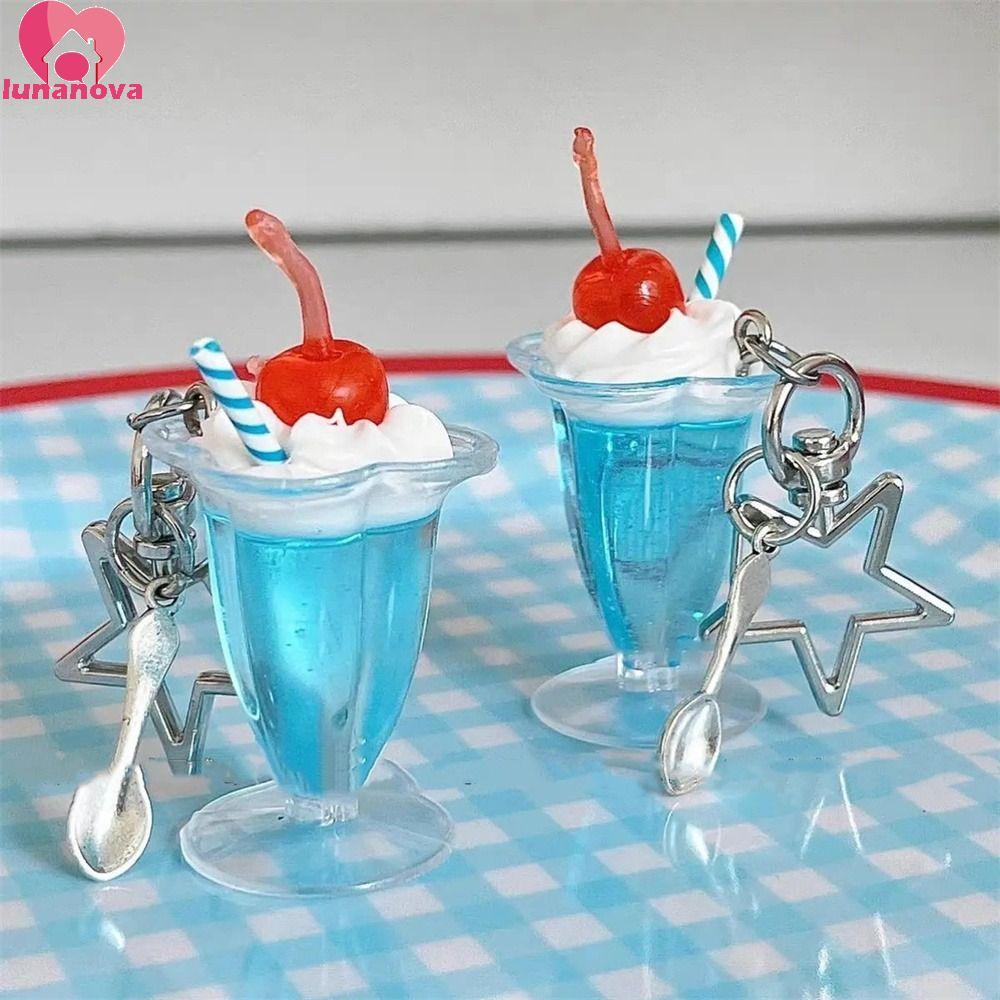 LUNANOVA Cherry Cream Cup, 3D จําลอง Star Ice Cream Key Chain, Y2K อุปกรณ์เสริมน่ารัก Kawaii จี้แฟชั