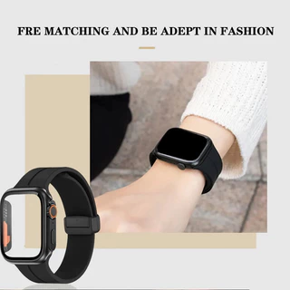 กระจกนิรภัย PC Cover Case สายรัดซิลิโคน for IWatch Apple Watch Series 11 10 9 8 7 6 5 4 SE 3 2 46มม 45 44 42 41 40 38มม