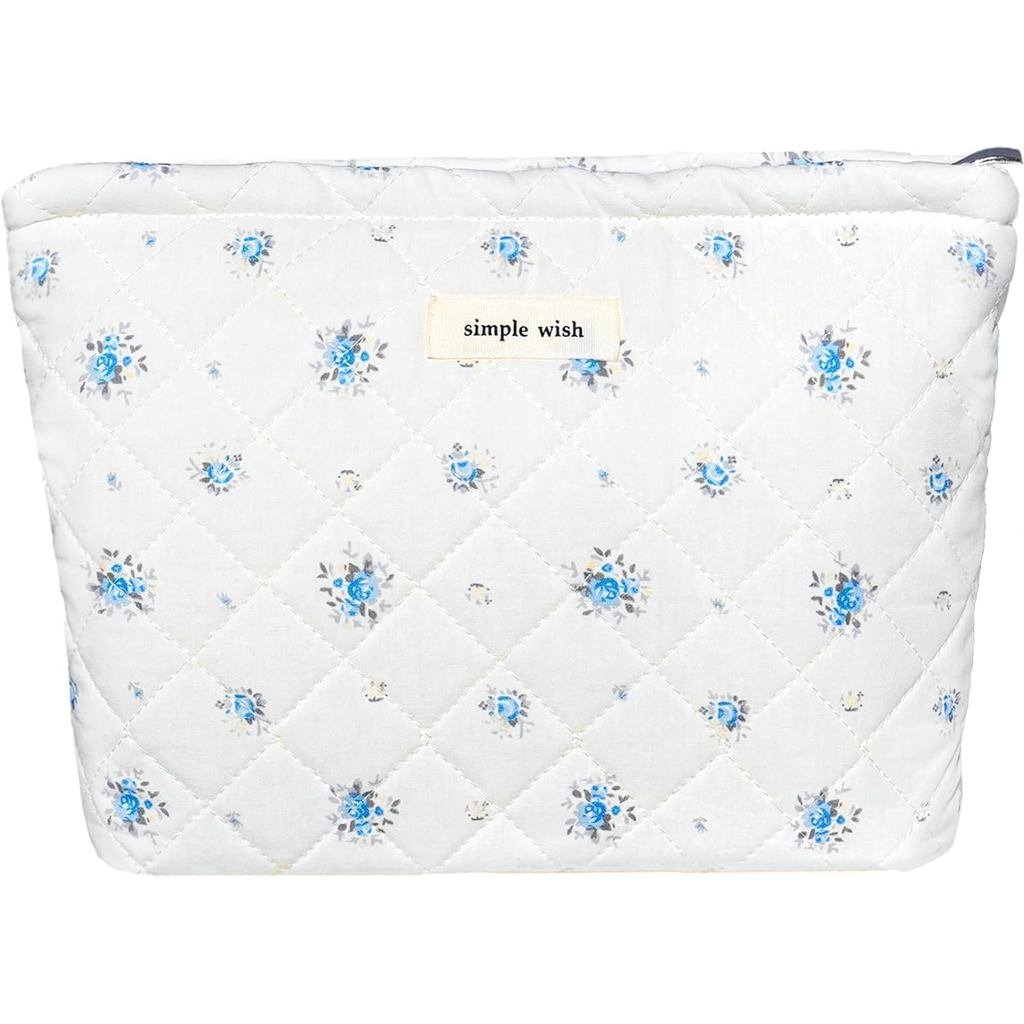 Floral Makeup Bag Cotton Quilted Small Cosmetic Bag Organizer, Cute Garden Aesthetic Coquette Portab