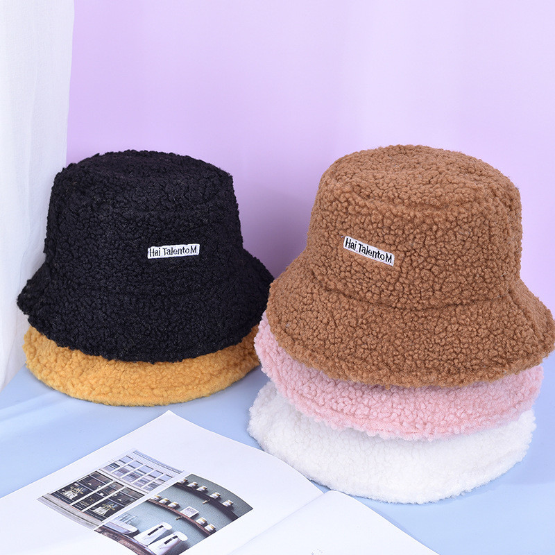 Lamb Faux Fur Bucket Hat Winter Warm Teddy Velvet Hats for W