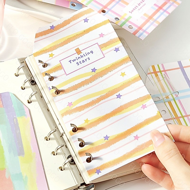 ซองเก็บของ A6 แบบเจาะรู 6 ชิ้น 90×170 มม. ซองใส่สติกเกอร์ เมโม การ์ด สำหรับแฟ้ม Planner Flo gogo