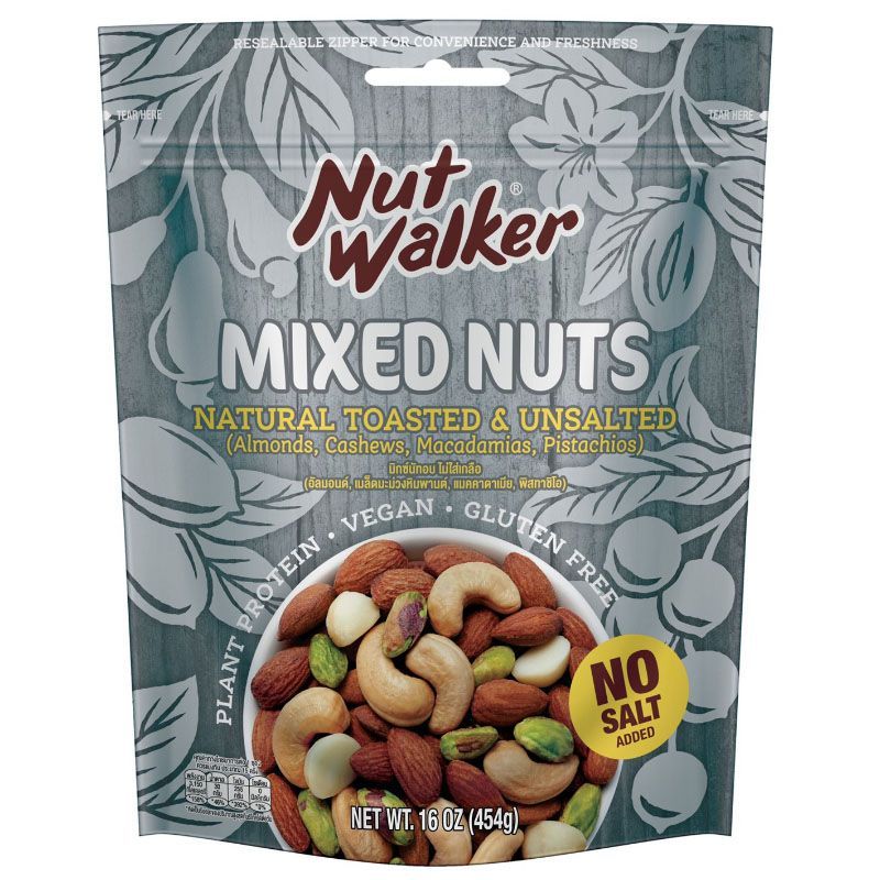 นัทวอล์คเกอร์มิกซ์นัทอบไม่ใส่เกลือ 454ก Nut Walker Deluxe Roasted Unsalted Mixed Nuts 454g [8859601603842 ]
