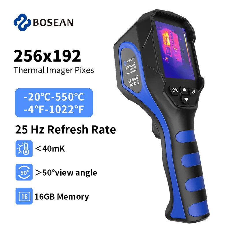 BOSEAN Thermal Imaging Camera พร้อมความละเอียด IR 256x196, 25Hz, <40mK, หน่วยความจํา 16GB, -4℉ ถึง 1