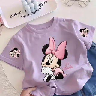 Pebbi Baby เสื้อยืดเด็กฤดูร้อนรุ่นใหม่ ลายปักมินนี่เมาส์ Minnie Mouse ดิสนีย์ ผ้าฝ้ายแท้100% นุ่มสบาย เสื้อแขนสั้นเด็กผู