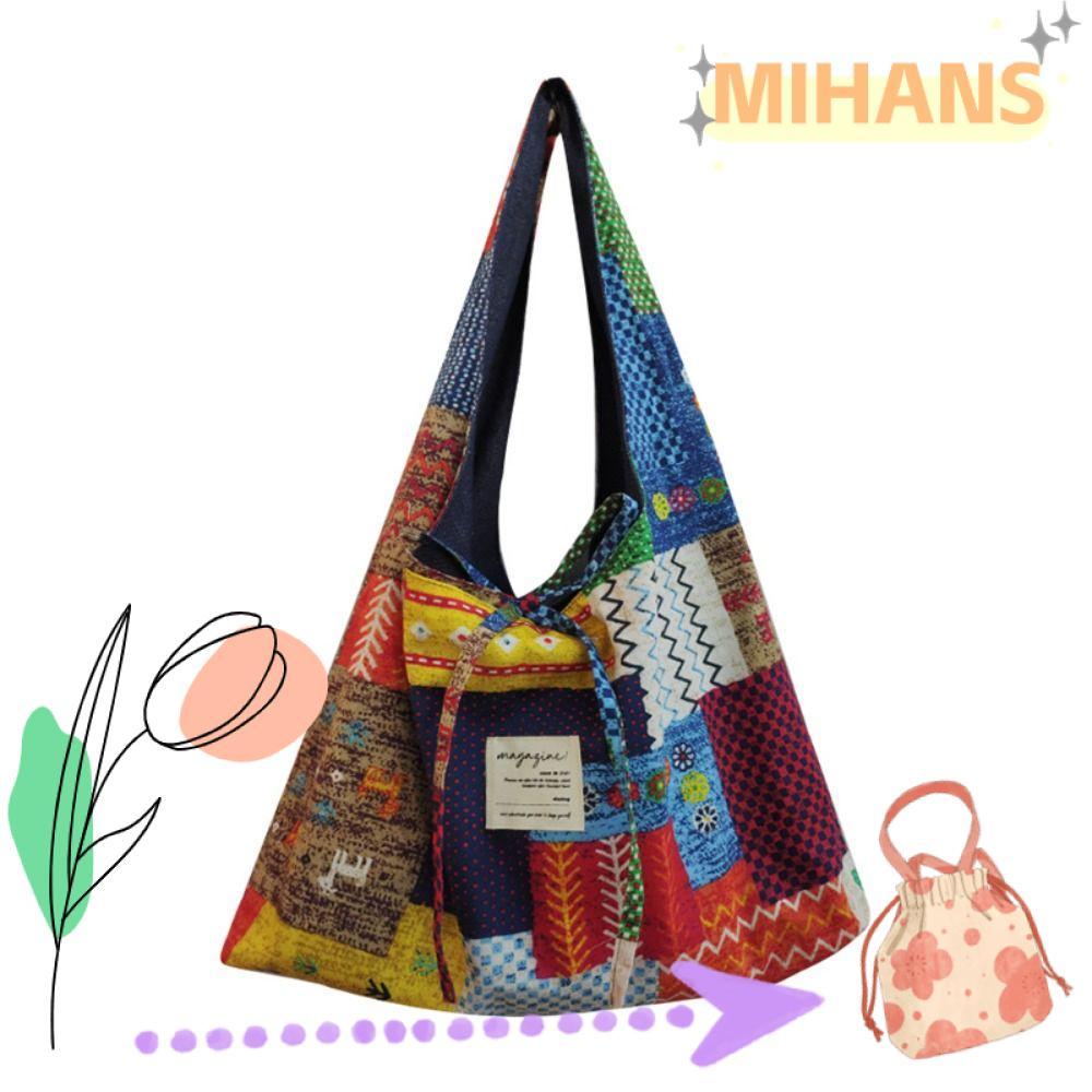 MIH Messenger Bag, Canvas Geometric Bohemian Shoulder Bag, Large Capacity Retro Shopping Bag Women