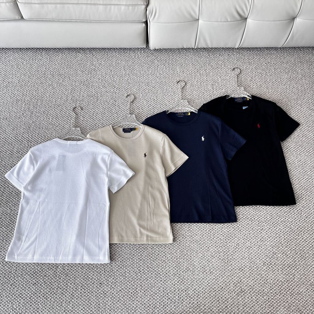 O4CF RL Classic Pony ปักวาฟเฟิลแขนสั้นเสื้อยืดเงินเก่าสไตล์รอบคอครึ่งแขนผู้ชายผู้หญิงฤดูร้อน