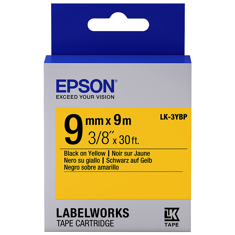 EPSON เทปพิมพ์อักษร รุ่น LK-3YBP เทปเหลืองอักษรดำ ขนาด 9 มม.