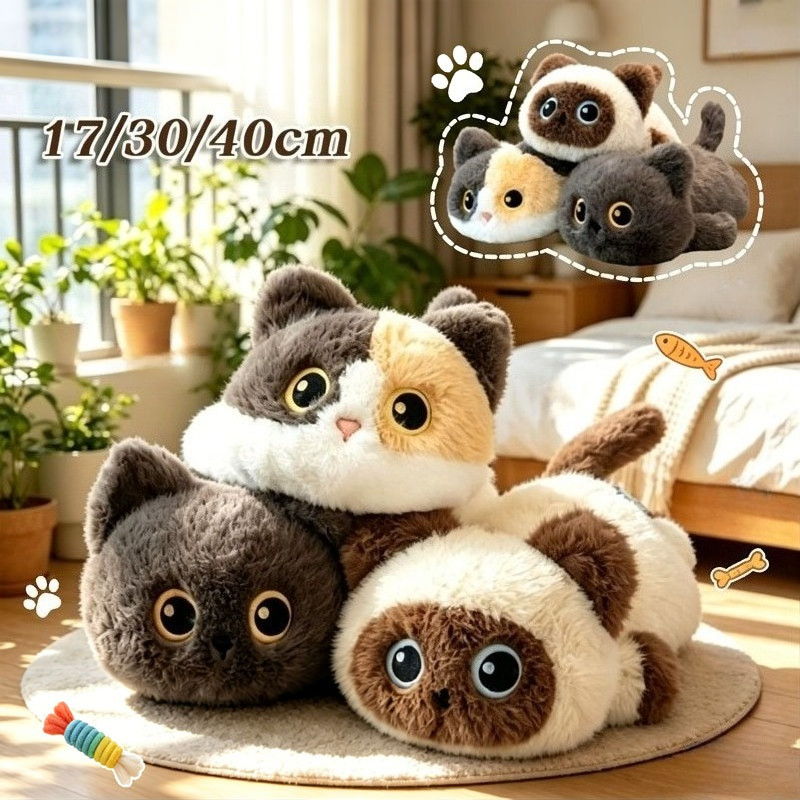 COD ตุ๊กตาแมวดําน่ารัก แมวน่ารักของเล่นตุ๊กตา ไส้ PP 17/30/40cm แมวสยาม พวงกุญแจ วันเกิดของขวัญวัน