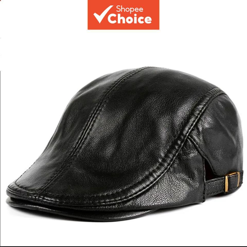 Mens หมวกเบเร่ต์หนังแท้ทนทานแฟชั่น Retro Cap ของขวัญที่สมบูรณ์แบบสําหรับพ่อปู่