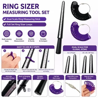 ที่วัดแหวน Ring Sizer ชุดวัดนิ้วมือ 0-13 พร้อมไม้เทียบไซส์ US UK ใช้กับงานขายแหวนและงานช่างจิวเวลรี่