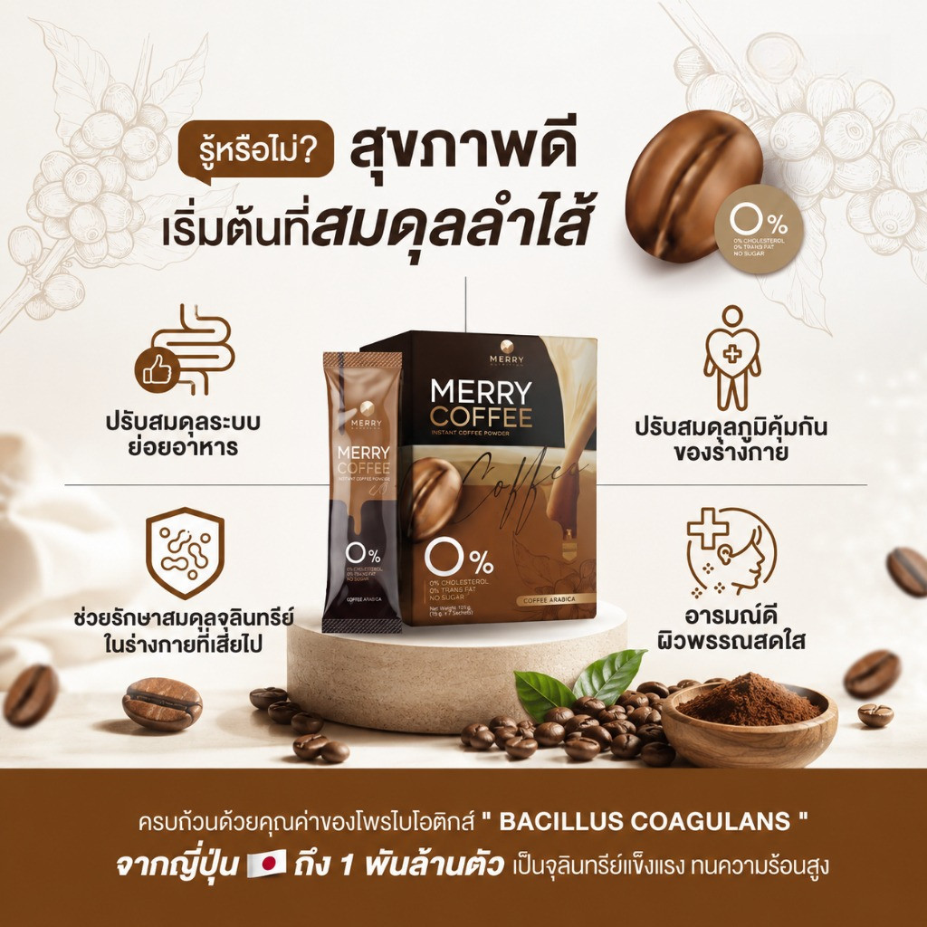 [ 1 กล่อง ] Merry Coffee Drink กาแฟ สูตรโพรไบโอติกส์