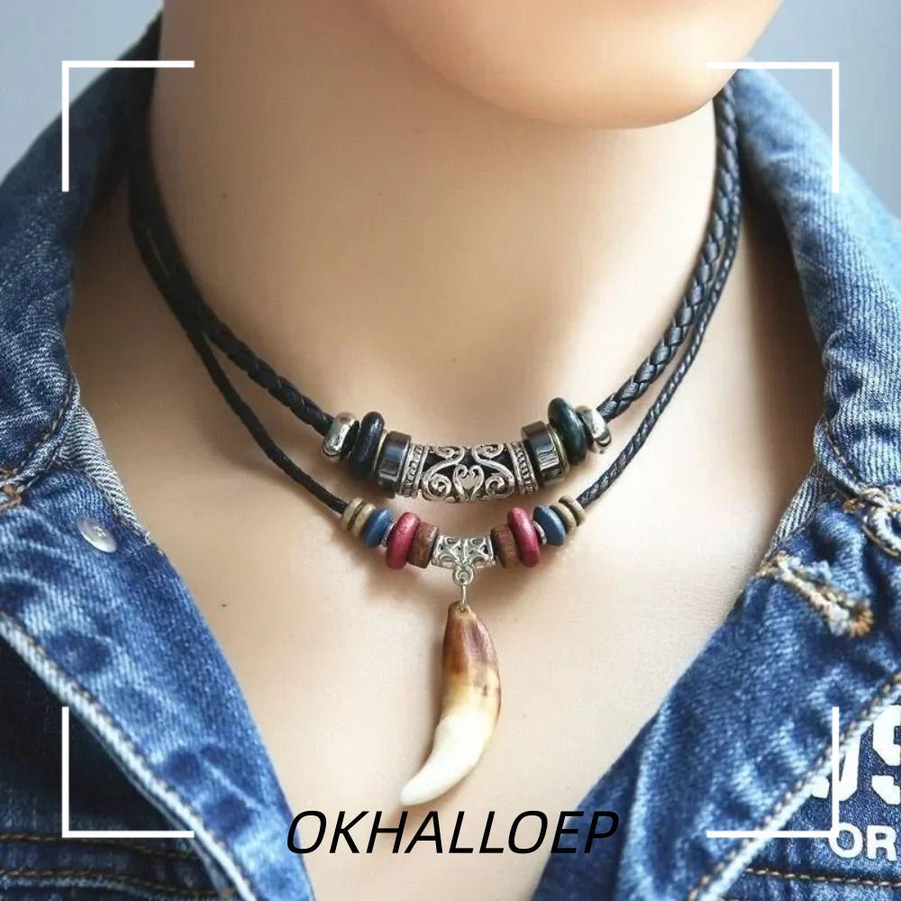 IOKHALLO Vintage Wolf Tooth Pendant, Handmade สานสร้อยคอสวดมนต์, Minimalist Wolf Fang Vintage Trends