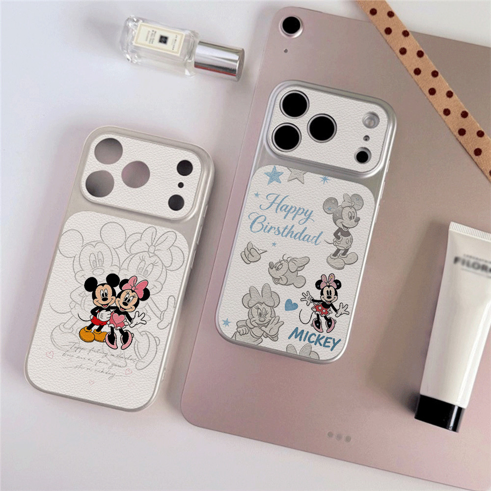 เคสคู่มิกกี้มินนี่ร่างวาด เคสโทรศัพท์แบบสัมผัสเหมือนหนัง เคสไอโฟน iphone 17 16 15 14 13 12 11 PRO MAX PLUS AIR