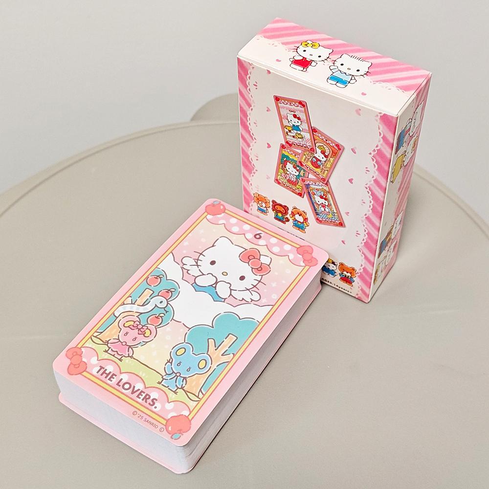 Lunas Hello Kitty Tarot Deck 78 ชิ้น Kawaii ไพ่ทาโรต์ตามไรเดอร์บริกรระบบ 10.3*6 ซม.