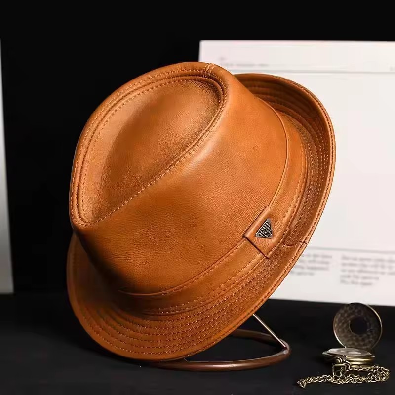 Autumn and winter men's leather hats, casual gentleman's hats, hats for middle-aged and elderly fath
