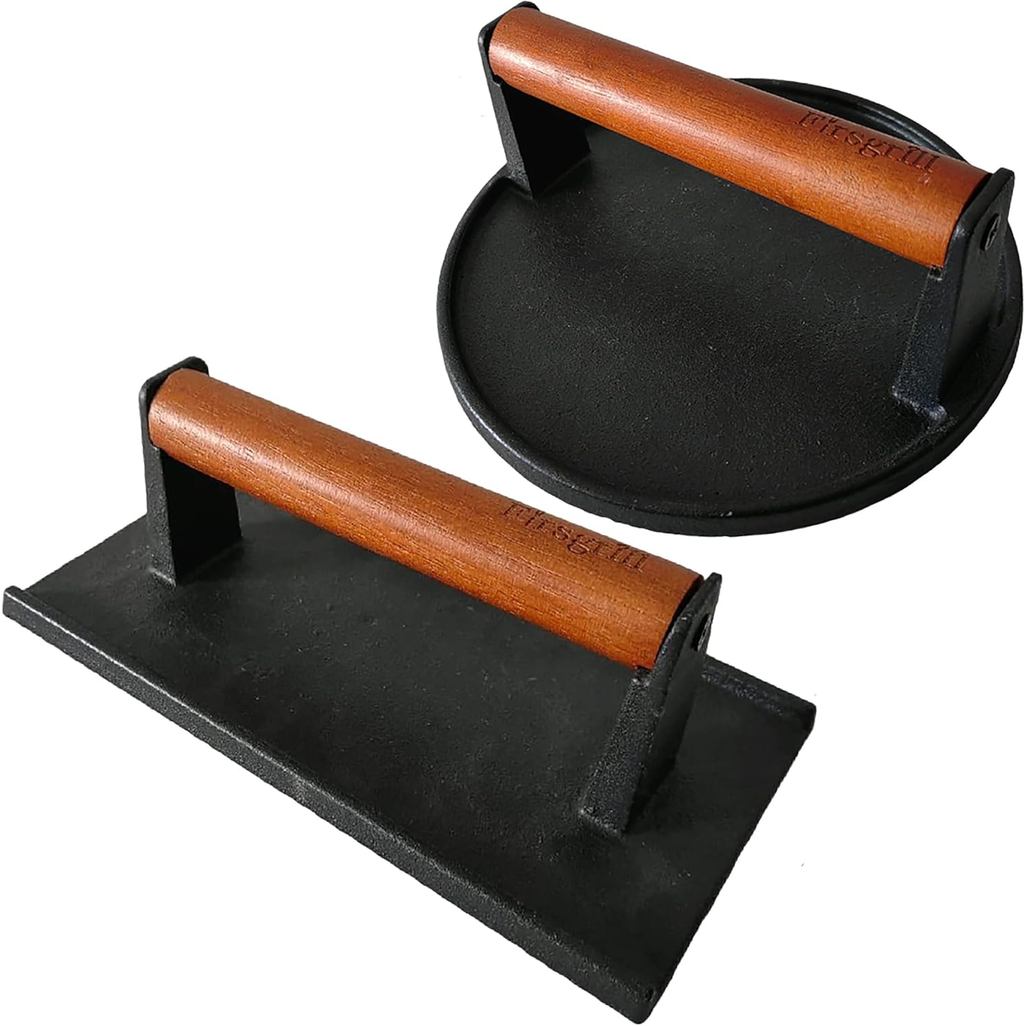 ใหม่ Burger Press 7.08 "รอบ & 8.3X4.3 สี่เหลี่ยมผืนผ้า Heavy-Duty เหล็กหล่อเนื้อ Smasher สเต็กทํางาน