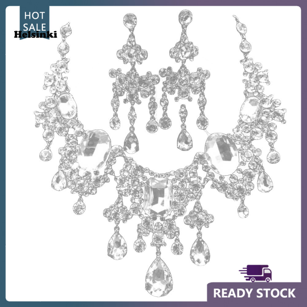 HLS 2 ชิ้น/เซ็ตเงา Rhinestone พู่เจ้าสาวงบ Bib สร้อยคอต่างหู
