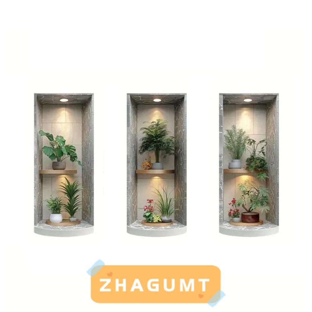 ZHAGUMT366KB สติกเกอร์กระถางต้นไม้, 2D/ Self-Adhesive Green Tree Wall Sticker, Elegant Easy To Peel กันน้ําพืชสติ๊กเกอร์ติดผนังสําหรับสํานักงานห้องนั่งเล่น Study Cabinet