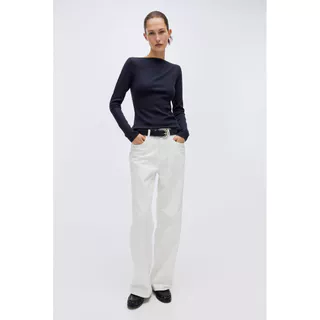 H&M(เอชแอนด์เอ็ม) เสื้อคอเรือผ้าริ๊บ Women Ribbed boat-neck top 1328441_1
