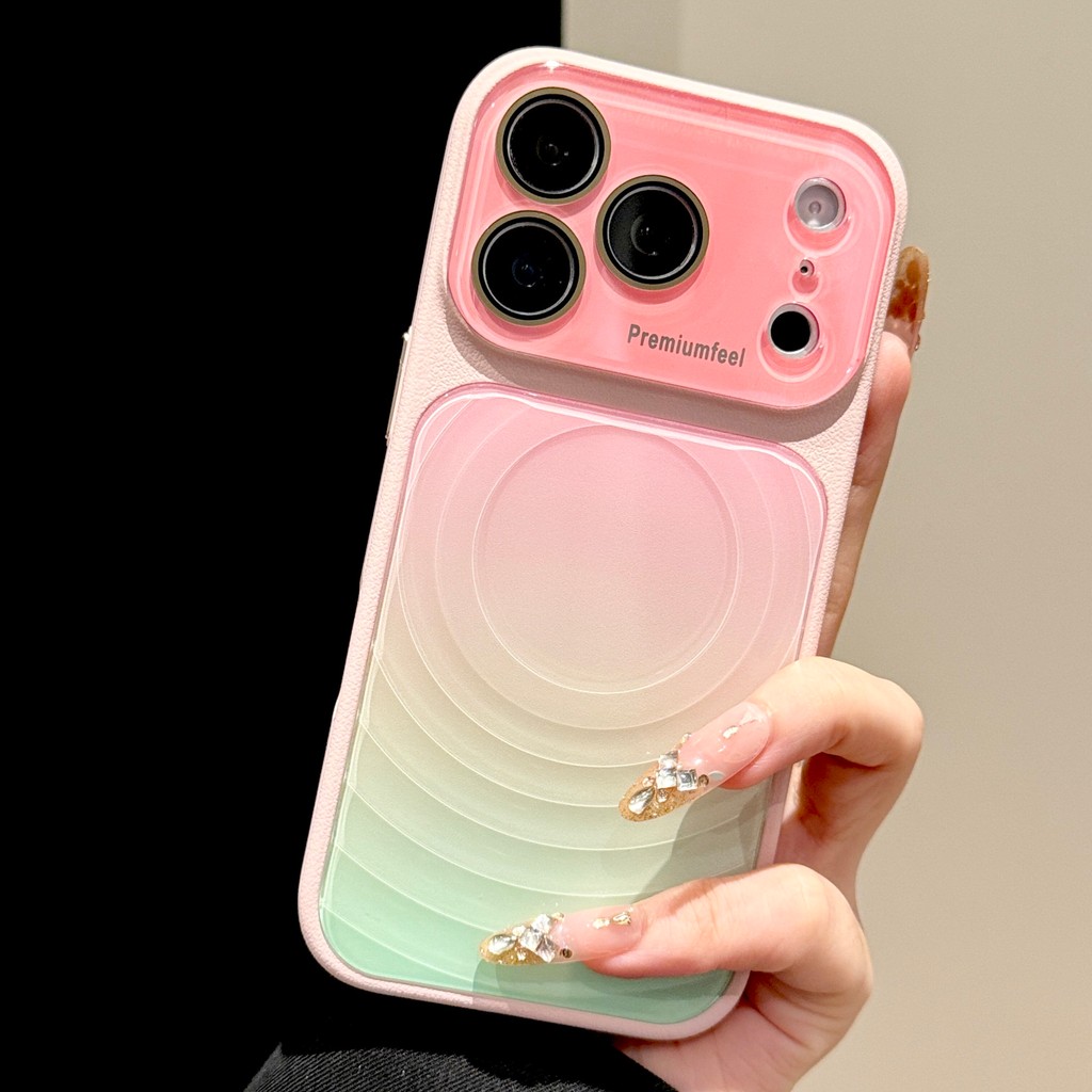 หรูหราหน้าต่างขนาดใหญ่ลายหนังคลื่นไล่ระดับเหมาะสําหรับเคสโทรศัพท์มือถือสําหรับ ไอโฟน17 16 15 14 13 โปรแม็กซ์ กันกระแทกป้องกันกล้องป้องกันการตกฮาร์ดปกหลัง