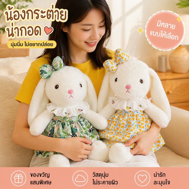 COD Baby Rabbit Doll 35cm ตุ๊กตากระต่าย นุ่มนวลมาก กอดสบาย กระต่ายตุ๊กตาการ์ตูน ของขวัญวันเกิด