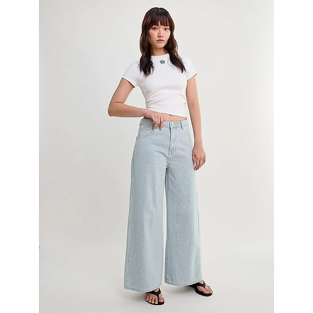 [Pomelo] กางเกงยีนส์ลายทาง / Ribbed Wide Leg Jeans