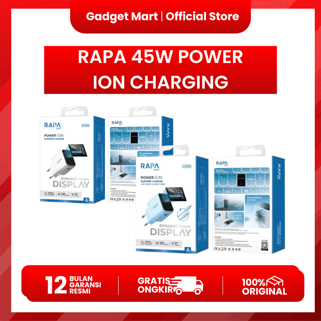 RAPAtech Charger CH7013 GAN 45W LED BLUE / WHITE - รับประกันอย่างเป็นทางการ 100% ต้นฉบับ
