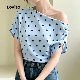 (New Arrival) Lovito เสื้อเบลาส์ผู้หญิง ดีไซน์หรูหรา แบบไม่สมมาตร ดีไซน์ไหล่เปิด เหมาะสําหรับฤดูใบไม้ผลิและฤดูร้อน L199ED401