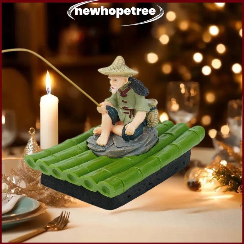 Nhee 1 ชิ้นตกแต่งกลางแจ้งไม้ไผ่ Raft ชาวประมง Figurine ผู้สูงอายุชาวประมง PVC รูปปั้นสําหรับ Yard ลอย Aquarium Decor Glory