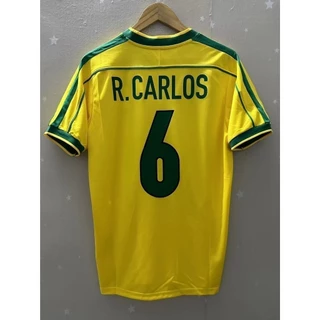 Retro 1998 Brazil Ronaldo R CARLOS Top Home Football Jersey Shirt 98abac