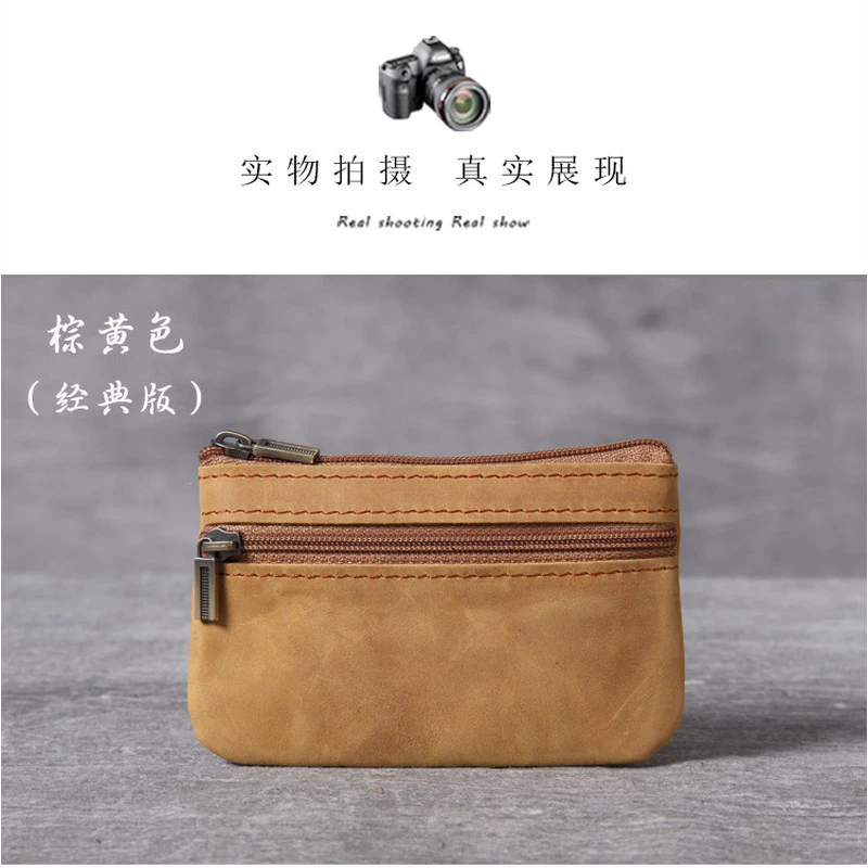 First Layer Cowhide Mini Card Holder กระเป๋าใส่เหรียญขนาดเล็กผู้ชายผู้หญิง Retro Handmade Original Ultra-Thin Leather Drivers License Key Case thumbnail 10
