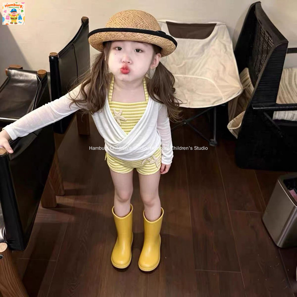 ปลาดาวลายแยกชุดว่ายน้ํา | เด็กทารกหญิง 2026 กางเกงขาสั้นสไตล์วันหยุดสไตล์ใหม่สลิงสวมใส่ด้านนอก + เสื้อกันแดด