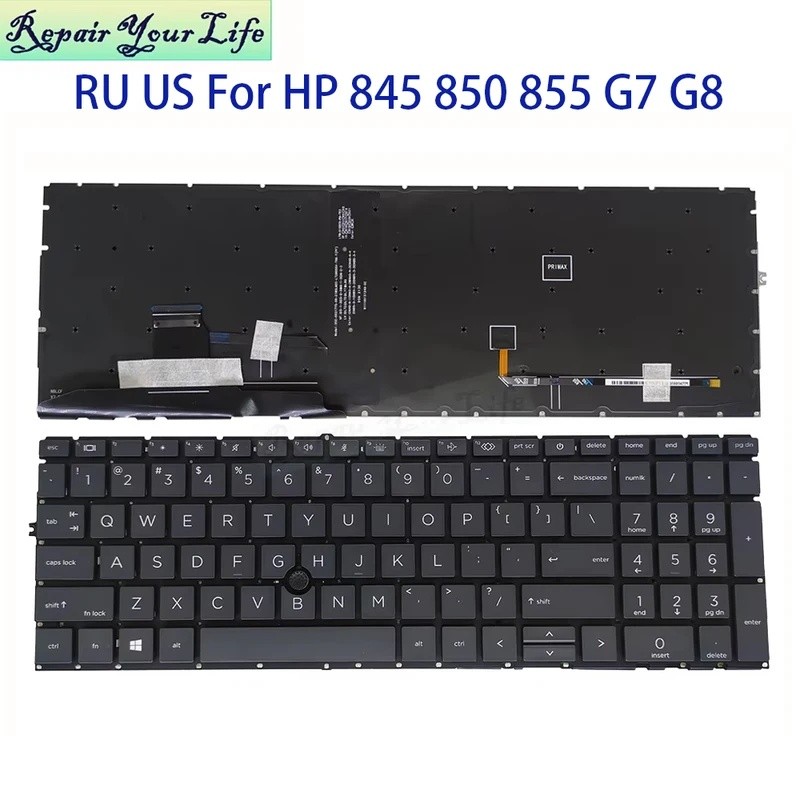 RUS รัสเซีย US Backlit คีย์บอร์ดสําหรับ HP Elitebook 850 G7 850 855 G7 G8 845 G7 G8 USA อังกฤษ RUPoi