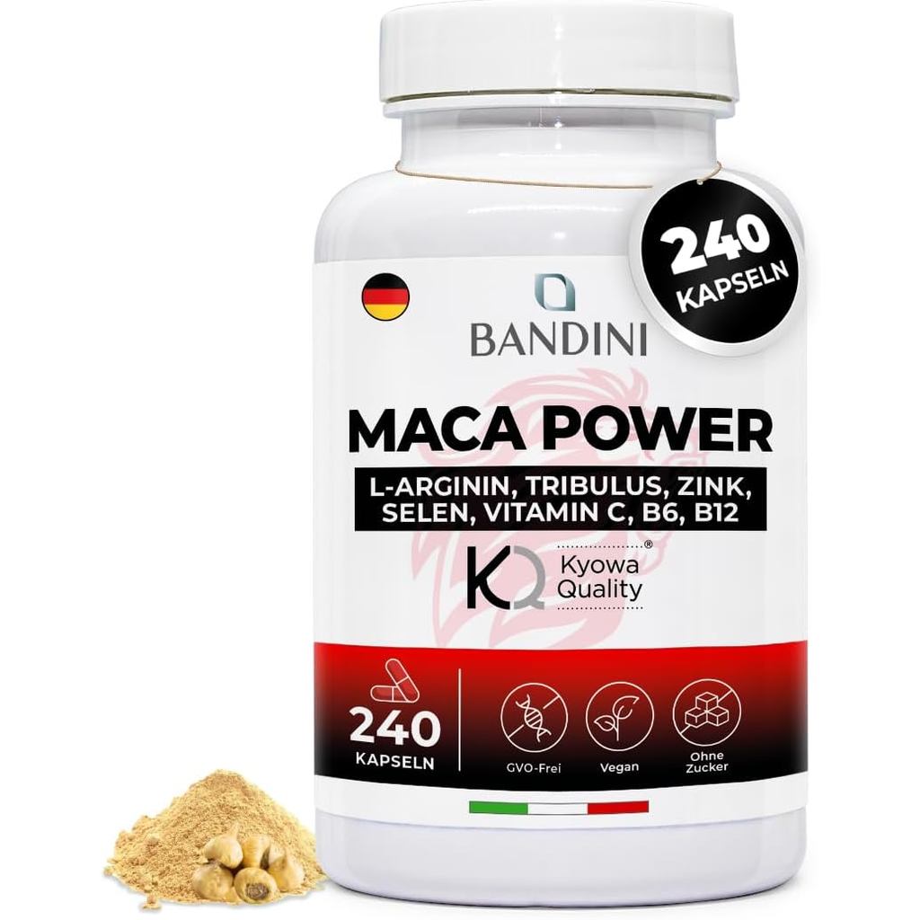 แบนด์นี่® MACA POWER 240 Kapseln - 1000 mg pro Tag - Black Maca + Arginin Kyowa® + Tribulus + Vitami