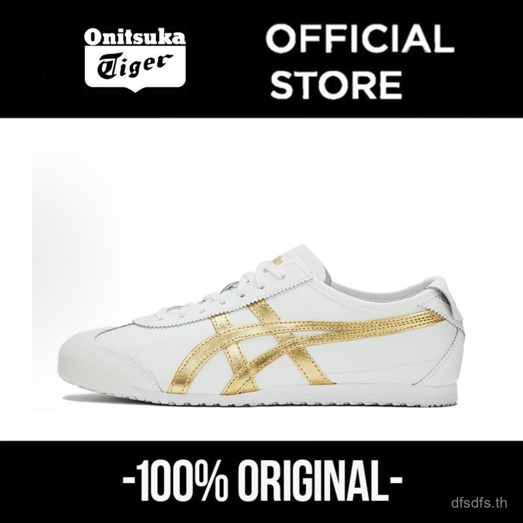 Original Tiger MEXICO 66 สําหรับผู้ชายและผู้หญิงรองเท้าลําลองสีขาวเงาทองเย็น