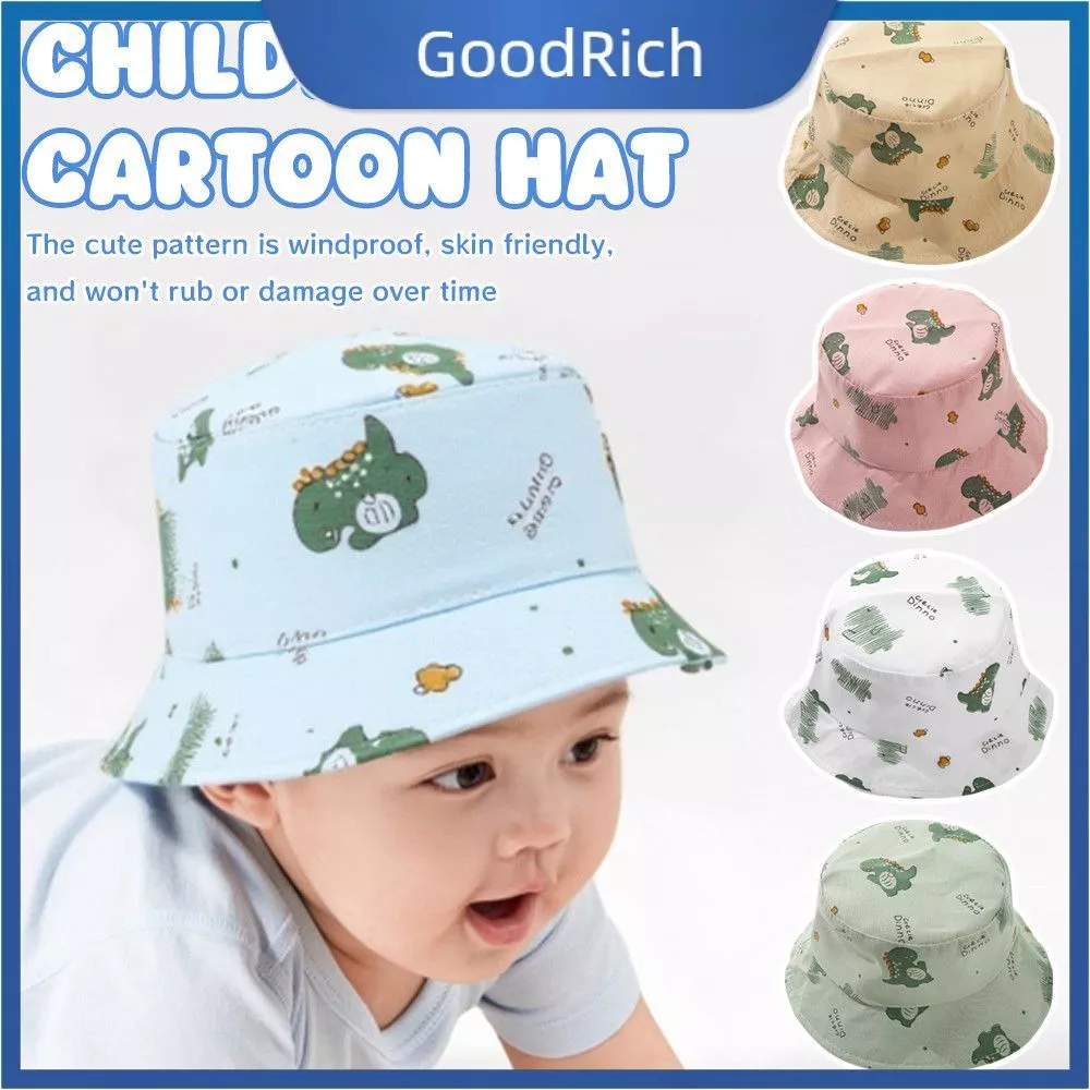 【สินค้าพร้อมส่ง】 หมวกเด็กรูปไดโนเสาร์การ์ตูนนักตกปลา - หมวกกันแดดพร้อมเชือก | 5 สี 【GoodRich】