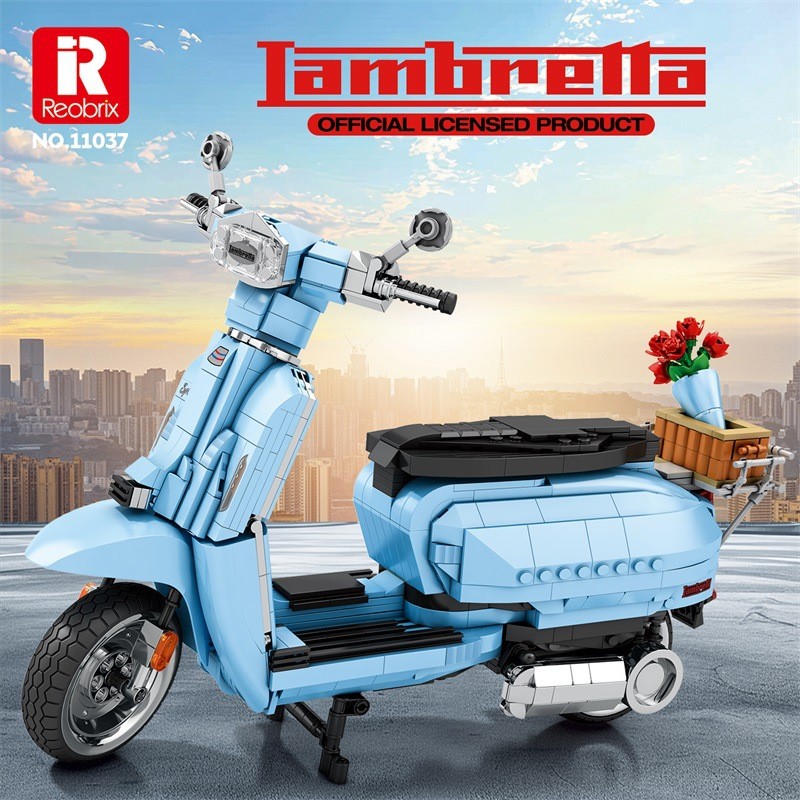 Reobrix11037lambretta V200 Building Block ตกแต่งรถจักรยานยนต์ชุดการศึกษาประกอบของเล่นเด็ก 9 * 30723