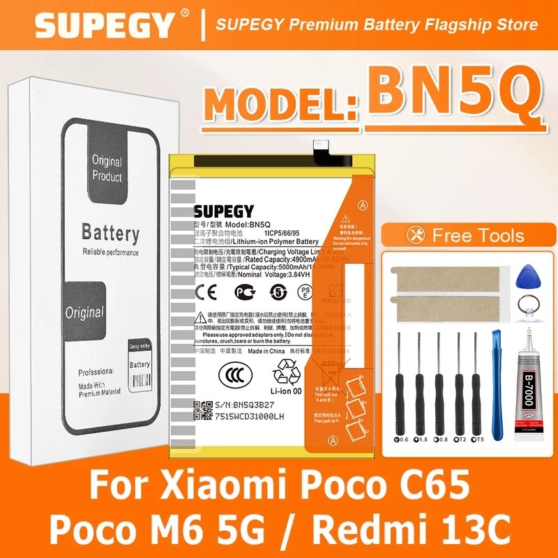ใหม่คุณภาพสูง BN5Q แบตเตอรี่สําหรับ Xiaomi POCO C65/2310FPCA4G/POCO M6 5G/REDMI 13C/23100RN82L แบตเต
