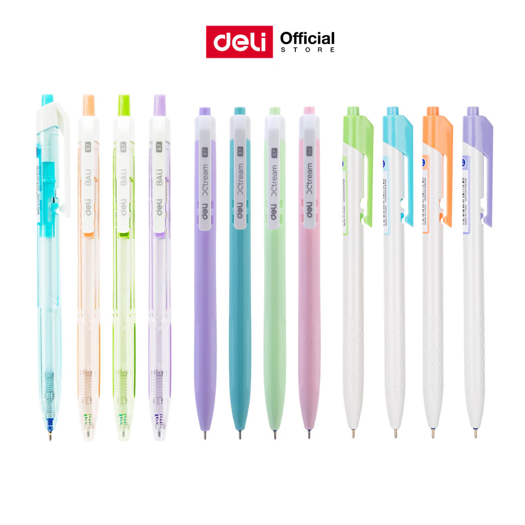 ปากกาลูกลื่น Deli 0.7 มม. หมึกน้ำเงิน เขียนลื่น มี 3 รุ่นให้เลือก: พาสเทล / ใส / คลาสสิก