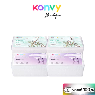 Konvy Facial Cotton [150pcs x 2 Packs] + Konvy Stretchable Facial Cotton [220pcs x 2 Packs].