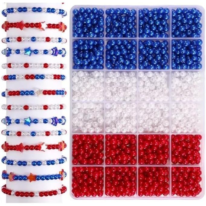 1200 ชิ้น 6 มม.ลูกปัดพลาสติก Patriotic Pearl ลูกปัดขนาดเล็กรอบ 4th of กรกฎาคมวันประกาศอิสรภาพเครื่อง