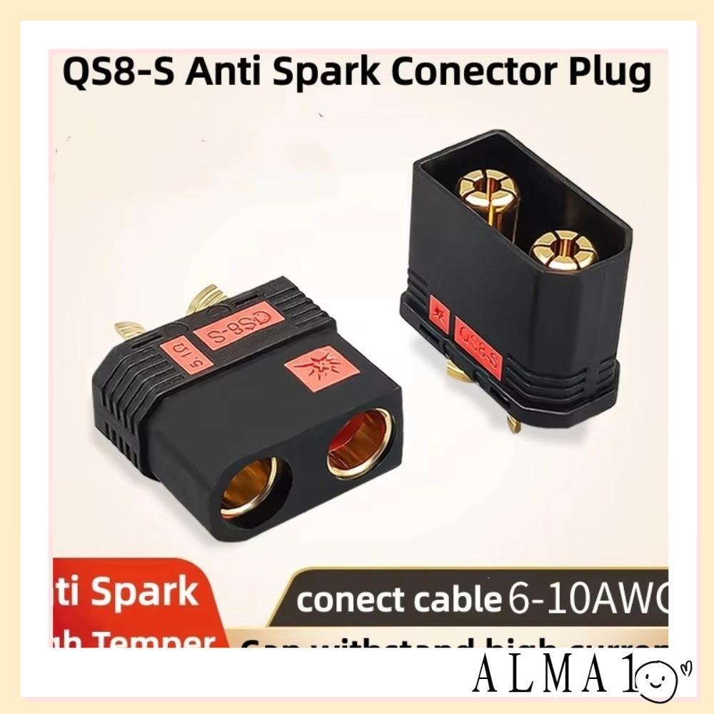 ปลั๊กแบตเตอรี่ ALMA QS8P-S, ขั้วต่อ QS8-S สีดําชุบทอง, High Current Anti Spark QS8-S MF ปลั๊กชุดสําห
