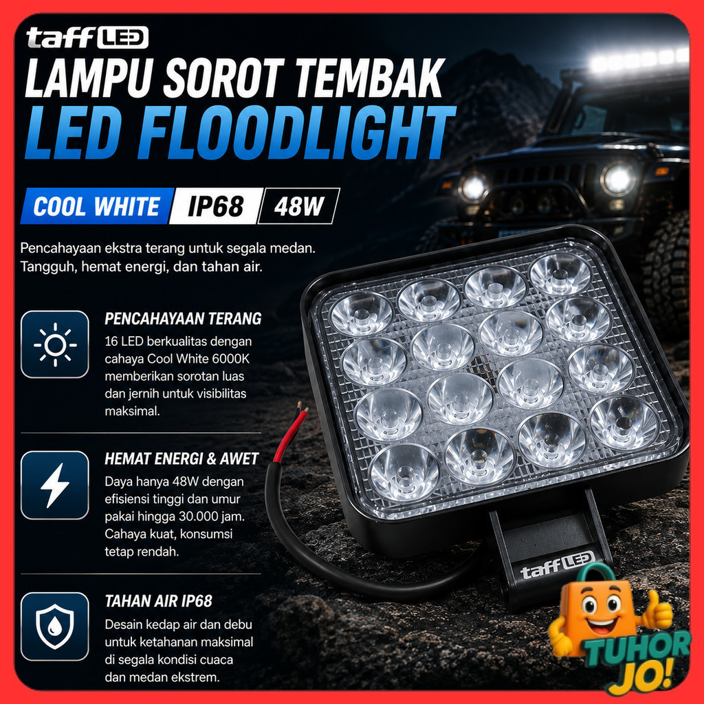 TaffiLED สปอตไลท์รถยนต์ LED Floodlight สีขาวนวล IP68 48W - D841