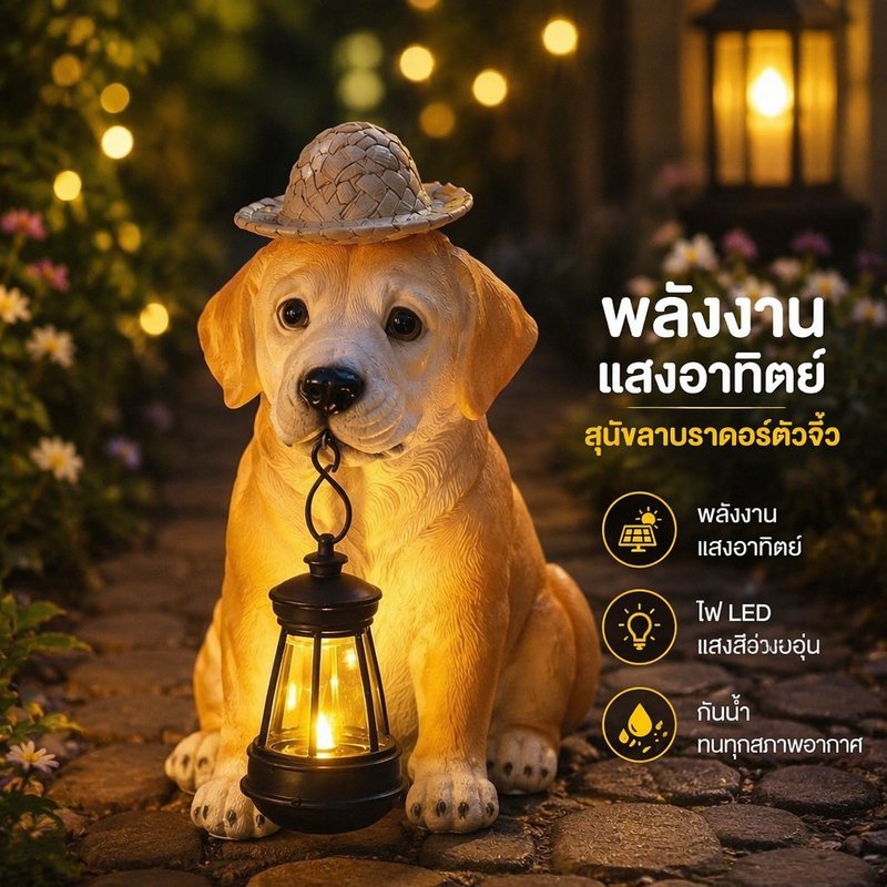 สวนพลังงานแสงอาทิตย์แสงเรซิ่นลาบราดอร์สุนัขหุ่นอบอุ่นสีเหลือง1 นํา อัตโนมัติเปิดปิดกันน้ํา ไอพี44